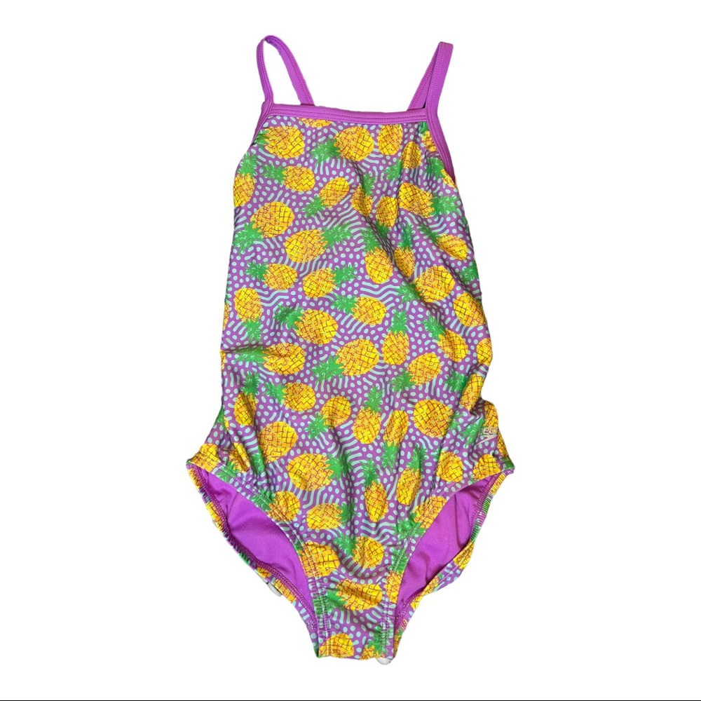 NWT Speedo Girl's Swimsuit One Piece Thin Straps Girls Size 14 Pineapples